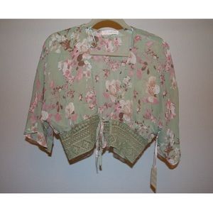 Floral front tie mesh top